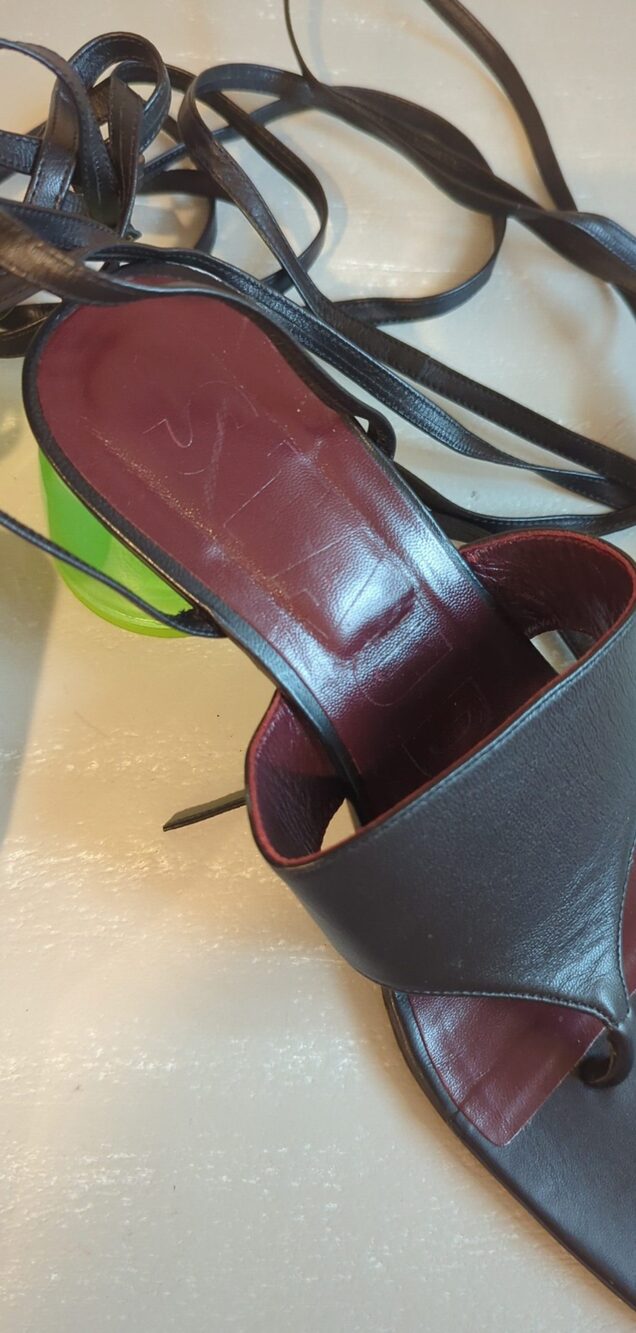 Staud Adora Leather Sandals Size 39 with Green Block Heel - Picture 3 of 5